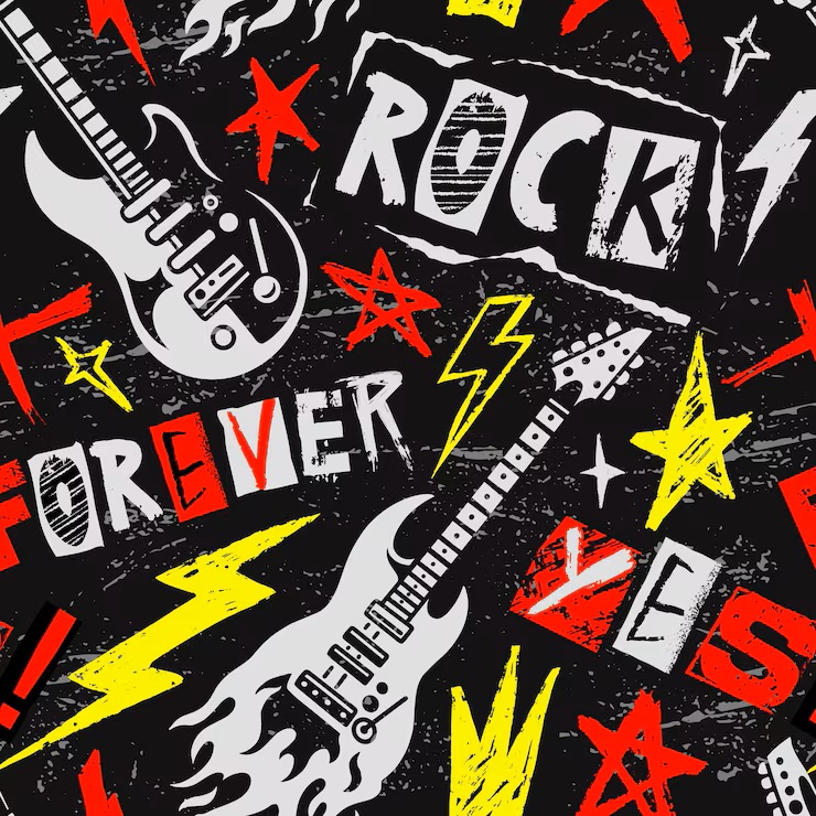 dessin présentant une guitare et le texte rock forever.